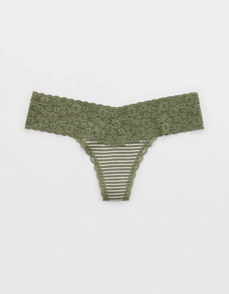 Aerie Superchill Vintage Lace Cotton Thong Underwear