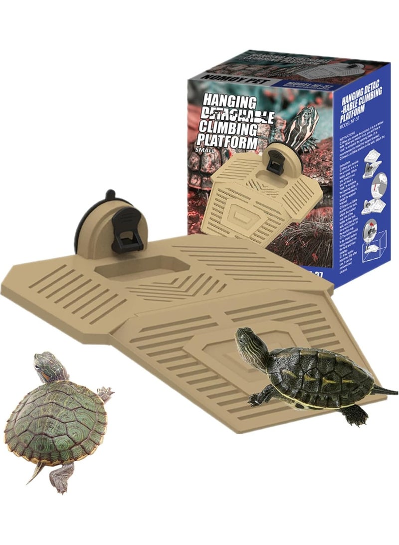 SYOSI Turtle Basking Platform, Floating Resting Ramp with Removable Climbing Ladder for Aquarium Reptiles and Amphibians Habitat Decor, Medium Size Brown - Image 1