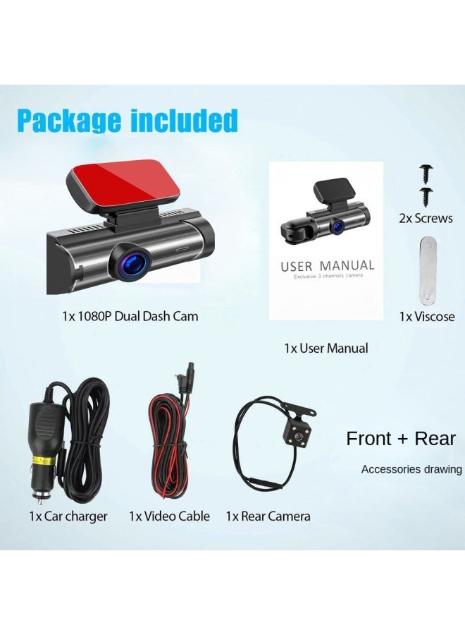 نيوترل كاميرا السياقة ثلاثية العدسة 1080p واي فاي عالية الدقة رؤية ليلية 3.16 إنش مسجل سيارة - Image 1