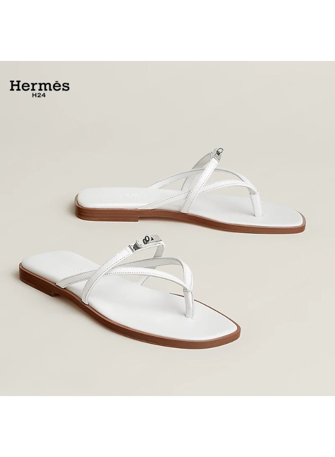 Hermes H24 صندل ”هيرميس H24 ميس“ من جلد العجل، بأشرطة متقاطعة ومشبك معدني، 0.6 سم، صيفي للنساء، أبيض - Image 1