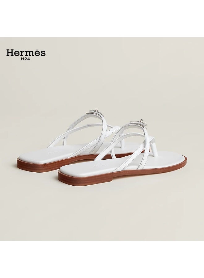 Hermes H24 صندل ”هيرميس H24 ميس“ من جلد العجل، بأشرطة متقاطعة ومشبك معدني، 0.6 سم، صيفي للنساء، أبيض - Image 2