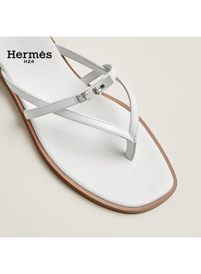 Hermes H24 صندل ”هيرميس H24 ميس“ من جلد العجل، بأشرطة متقاطعة ومشبك معدني، 0.6 سم، صيفي للنساء، أبيض - Image 3
