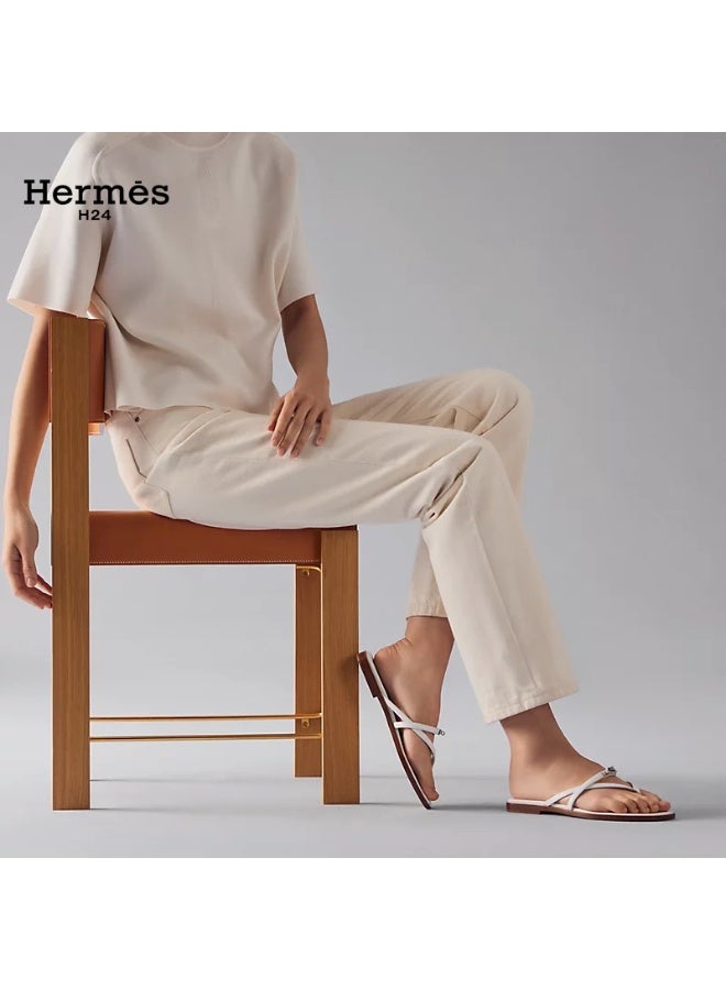 Hermes H24 صندل ”هيرميس H24 ميس“ من جلد العجل، بأشرطة متقاطعة ومشبك معدني، 0.6 سم، صيفي للنساء، أبيض - Image 4
