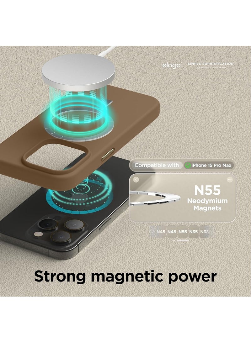 Elago Magnetic Liquid Silicone for iPhone 15 Pro MAX Case Cover with MagSafe Shockproof - Brown - Image 2