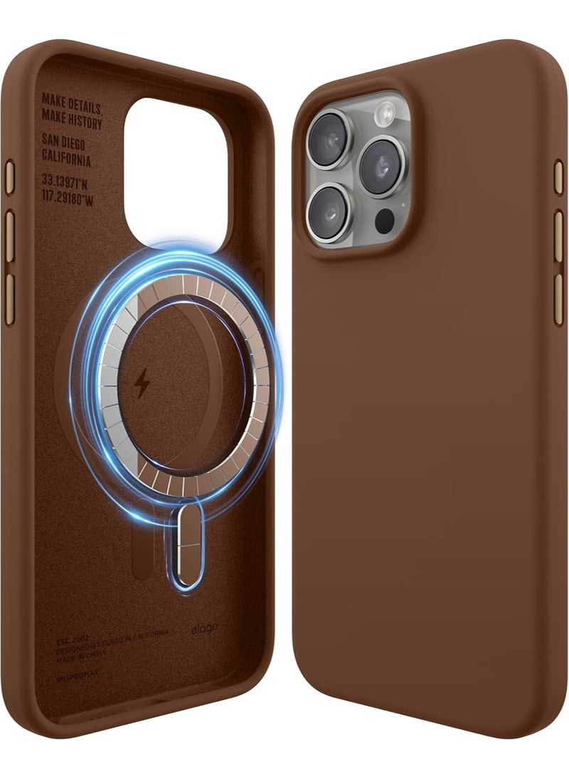 Elago Magnetic Liquid Silicone for iPhone 15 Pro MAX Case Cover with MagSafe Shockproof - Brown - Image 1