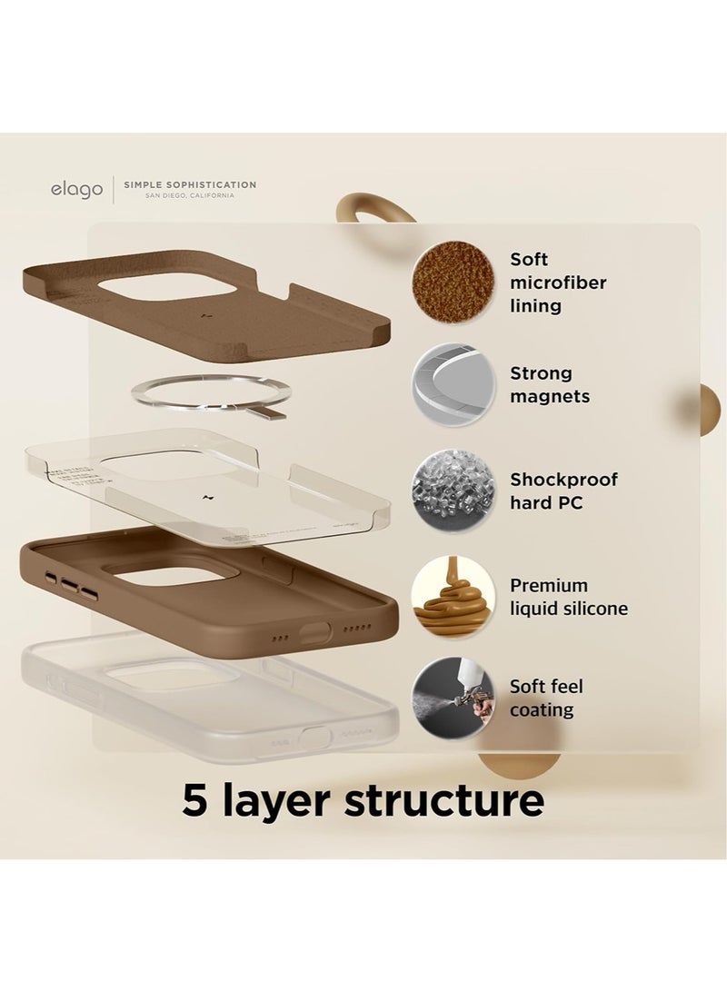 Elago Magnetic Liquid Silicone for iPhone 15 Pro MAX Case Cover with MagSafe Shockproof - Brown - Image 4