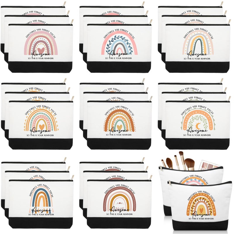 Sieral 30 Pcs Valentines Rainbow Canvas Makeup Bags Bulk Employee Appreciation Gifts Inspirational Cosmetic Bags Thank You Gifts for Emergency Nurse Teacher Coworker Office Must Haves(Cute) - Image 1