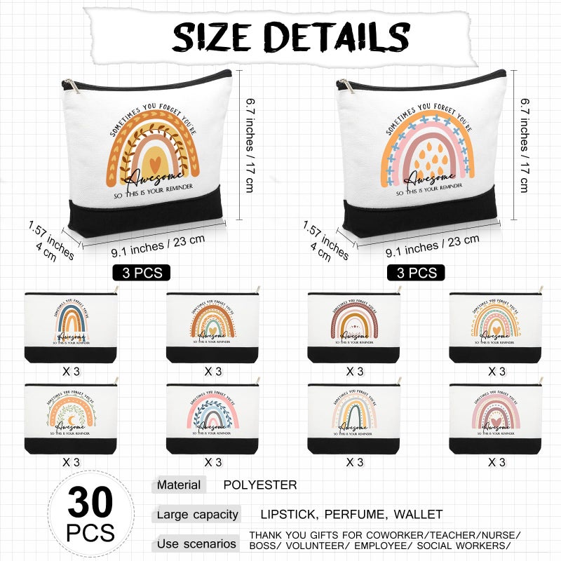 Sieral 30 Pcs Valentines Rainbow Canvas Makeup Bags Bulk Employee Appreciation Gifts Inspirational Cosmetic Bags Thank You Gifts for Emergency Nurse Teacher Coworker Office Must Haves(Cute) - Image 2