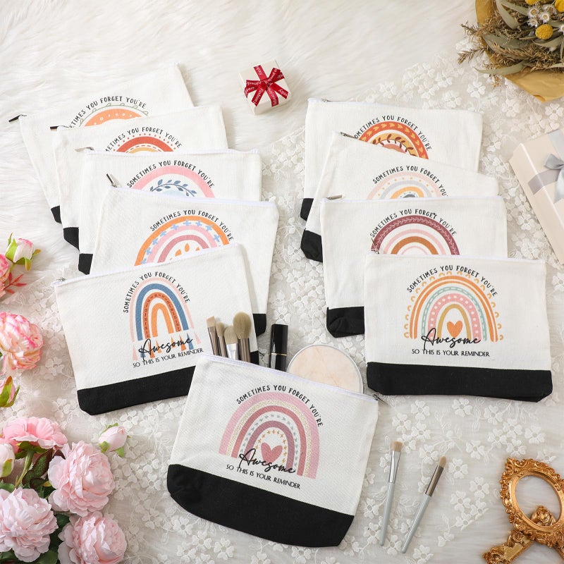 Sieral 30 Pcs Valentines Rainbow Canvas Makeup Bags Bulk Employee Appreciation Gifts Inspirational Cosmetic Bags Thank You Gifts for Emergency Nurse Teacher Coworker Office Must Haves(Cute) - Image 5
