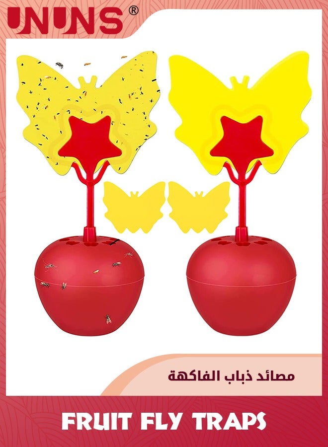 UNUNS طقم 2 فخاخ ذباب الفاكهة الداخلية، للداخل والمطبخ صغيرة ومرنة وسهلة الحمل، فخ ذباب الفاكهة على شكل قرع صغير للمنزل ضد الآفات ذباب الفاكهة، الحشرات الطائرة الصغيرة، أحمر - Image 1