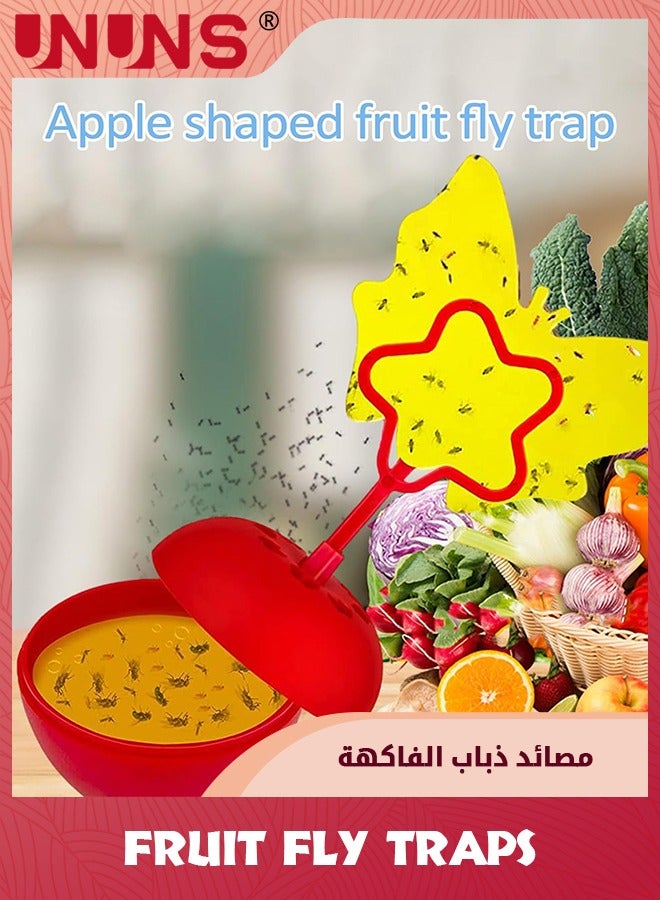 UNUNS طقم 2 فخاخ ذباب الفاكهة الداخلية، للداخل والمطبخ صغيرة ومرنة وسهلة الحمل، فخ ذباب الفاكهة على شكل قرع صغير للمنزل ضد الآفات ذباب الفاكهة، الحشرات الطائرة الصغيرة، أحمر - Image 2