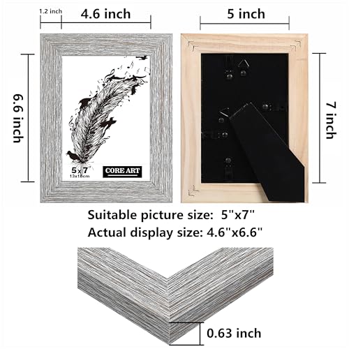 CORE ART 5x7 Picture Frame, Handmade Wood Rustic Gray (Grey) Photo Frame Set of 2, High Definition Semi-tempered Glass Wall or Tabletop Display - Image 2