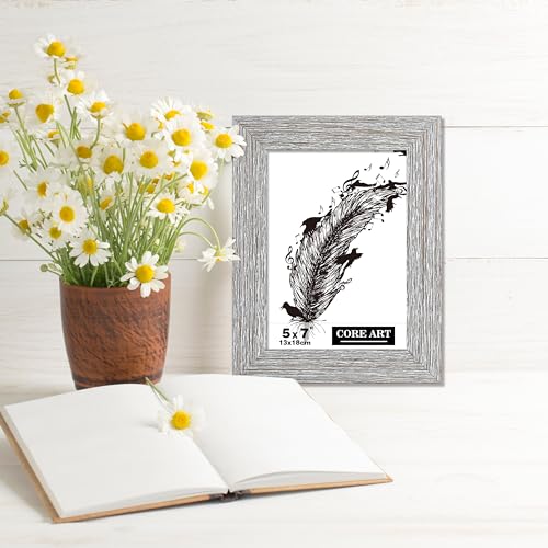 CORE ART 5x7 Picture Frame, Handmade Wood Rustic Gray (Grey) Photo Frame Set of 2, High Definition Semi-tempered Glass Wall or Tabletop Display - Image 4