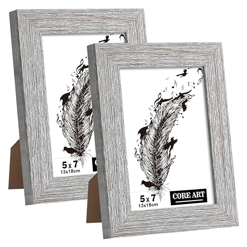 CORE ART 5x7 Picture Frame, Handmade Wood Rustic Gray (Grey) Photo Frame Set of 2, High Definition Semi-tempered Glass Wall or Tabletop Display - Image 1