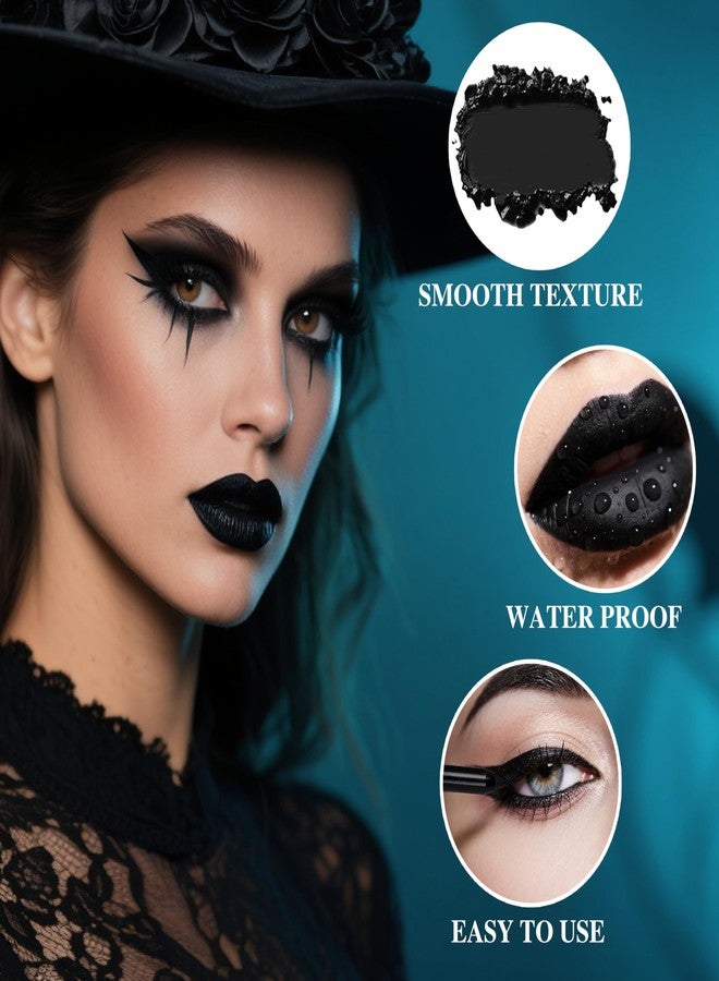 Yeweian Black Eyeshadow Palette Liquid Lipstick Eyeliner Set with Mini Brush, Smokey Eye Shadow Black Lip Gloss lip liner Set, Smudge Proof Long-lasting, Suitable for Halloween Cosplay Goth Witch Makeup - Image 4
