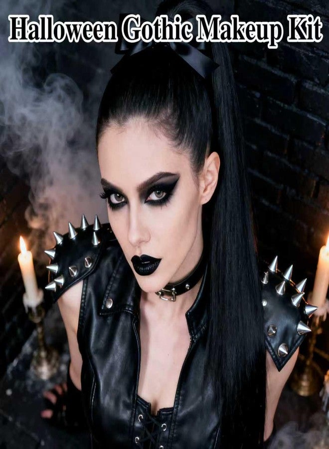 Yeweian Black Eyeshadow Palette Liquid Lipstick Eyeliner Set with Mini Brush, Smokey Eye Shadow Black Lip Gloss lip liner Set, Smudge Proof Long-lasting, Suitable for Halloween Cosplay Goth Witch Makeup - Image 3