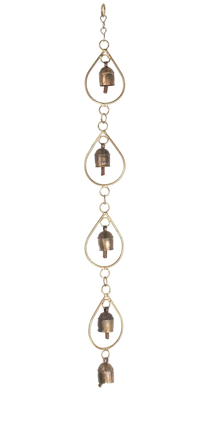 Ethnics of Kutch Ethnics of Kutch Hand Made Metal Bells Wrought Iron CopperZinc Coated Home Dcor Chimes Cow Bell Drop Series 5 Bells 63 cms Length Colour Copper BEL0065 - Image 1
