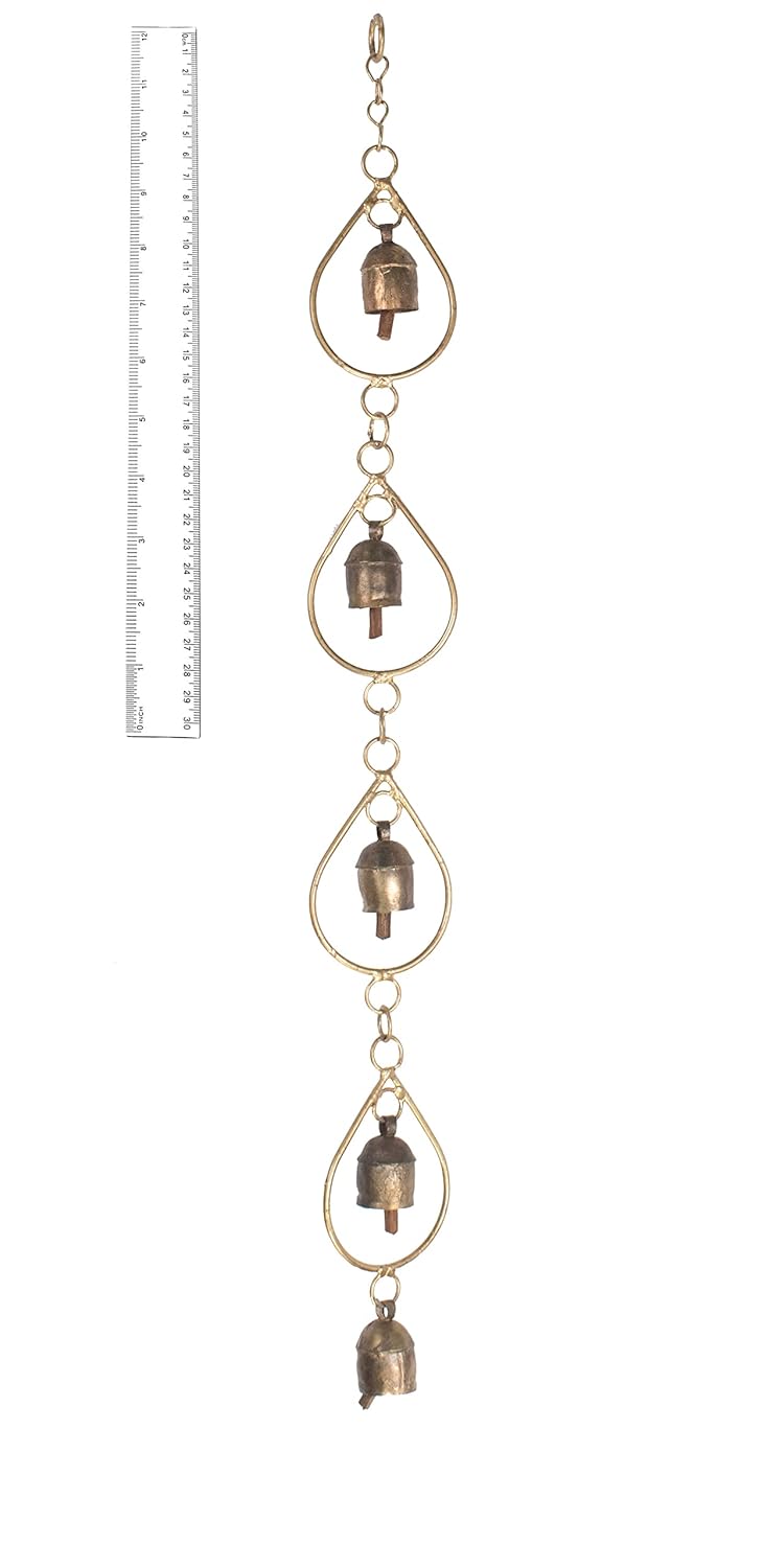 Ethnics of Kutch Ethnics of Kutch Hand Made Metal Bells Wrought Iron CopperZinc Coated Home Dcor Chimes Cow Bell Drop Series 5 Bells 63 cms Length Colour Copper BEL0065 - Image 4