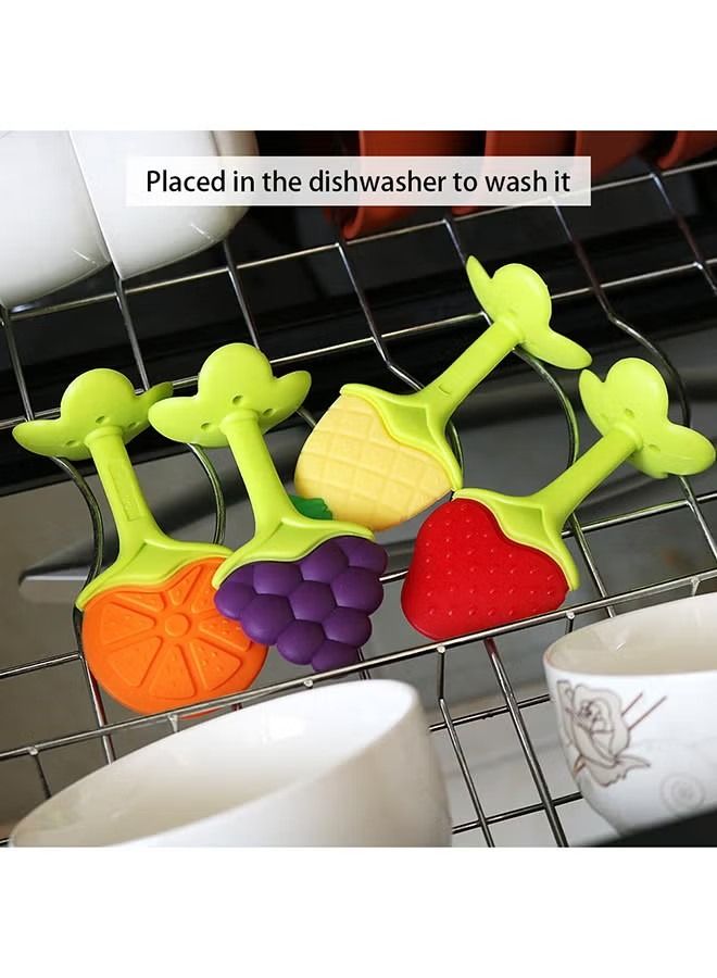 ORiTi Food-grade Non-toxic Soft Silicone Fruit Teething Toy With Holder for Baby, Pink/Green - Image 4