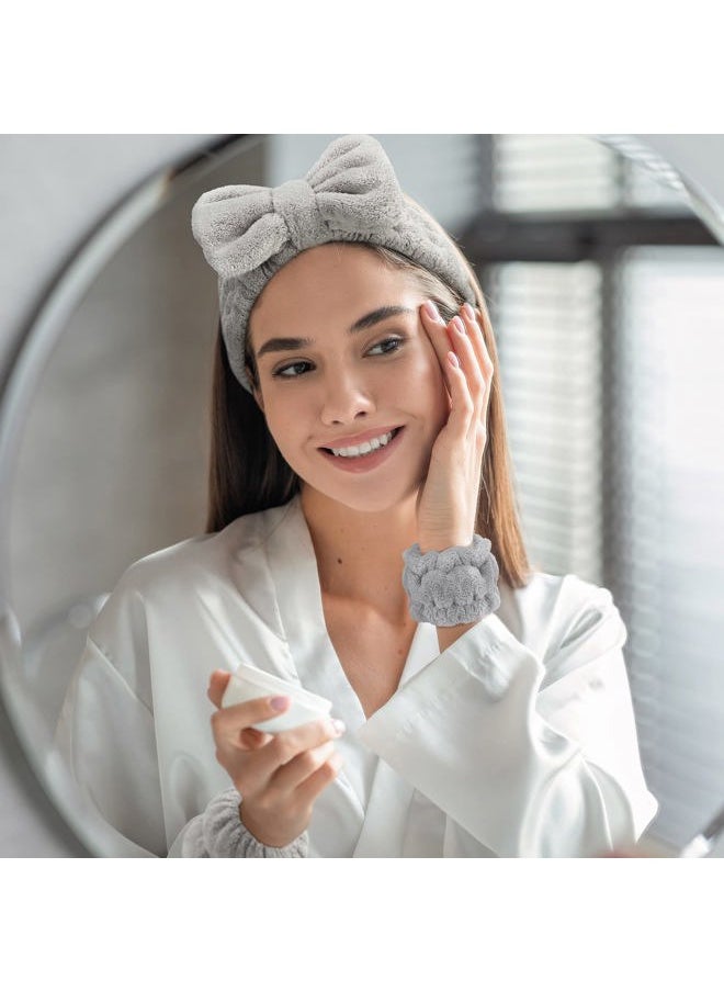 Chuangdi 4 Pcs Microfiber Headband Spa Wristbands and Wrist Bands for Washing Face Cuffs Towel Wristbands Hair Headband Face Wash Cuffs for Women Makeup(Gray)  - Image 5