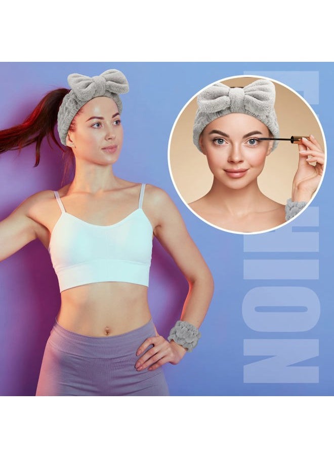 Chuangdi 4 Pcs Microfiber Headband Spa Wristbands and Wrist Bands for Washing Face Cuffs Towel Wristbands Hair Headband Face Wash Cuffs for Women Makeup(Gray)  - Image 3