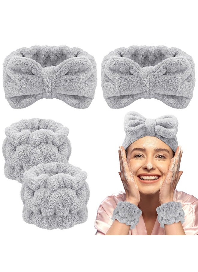 Chuangdi 4 Pcs Microfiber Headband Spa Wristbands and Wrist Bands for Washing Face Cuffs Towel Wristbands Hair Headband Face Wash Cuffs for Women Makeup(Gray)  - Image 1