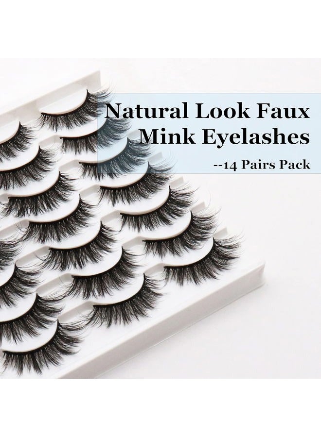 Losha Eyelashes Natural Look Faux Mink Lashes Pack Handmade Fluffy False Eyelashes 14 Pairs Cat Eye Lashes (54) - Image 3