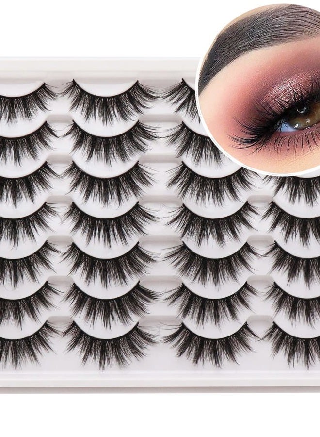 Losha Eyelashes Natural Look Faux Mink Lashes Pack Handmade Fluffy False Eyelashes 14 Pairs Cat Eye Lashes (54) - Image 1
