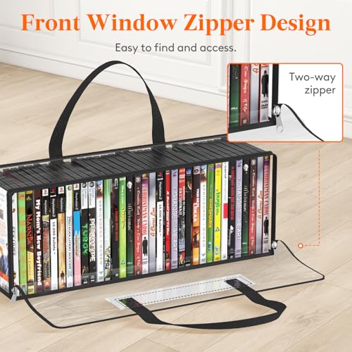 Lifewit DVD Storage Bags Clear PVC DVD Case Holder with Handles Front Window Zipper Design Stackable Media Organizer for Blu Ray Disc Movie Cases VHS Box Hold 210 Pcs DVDs 35 Each 6 Pack - Image 3