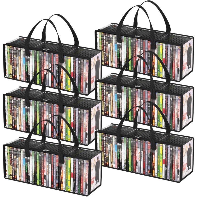 Lifewit DVD Storage Bags Clear PVC DVD Case Holder with Handles Front Window Zipper Design Stackable Media Organizer for Blu Ray Disc Movie Cases VHS Box Hold 210 Pcs DVDs 35 Each 6 Pack - Image 2