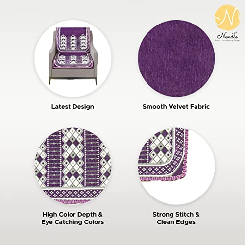 Nendle Luxurious Abstract Design Sofa Cover 3 Seater Velvet| 3 Seater Sofa Cover for Living Room, Drawing Room and Hall (Pack of 2, Purple) - Image 3