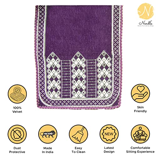 Nendle Luxurious Abstract Design Sofa Cover 3 Seater Velvet| 3 Seater Sofa Cover for Living Room, Drawing Room and Hall (Pack of 2, Purple) - Image 2