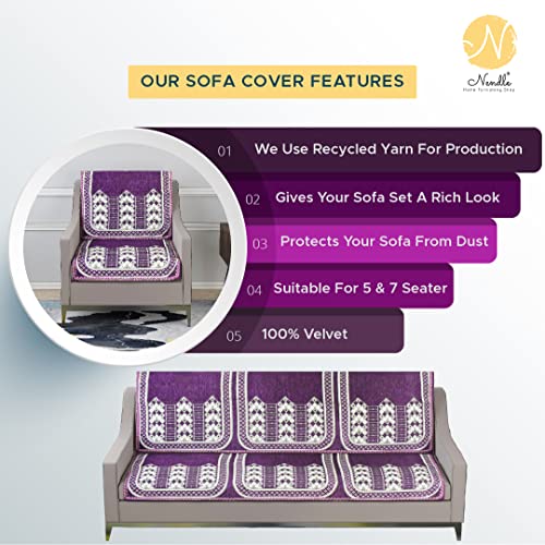 Nendle Luxurious Abstract Design Sofa Cover 3 Seater Velvet| 3 Seater Sofa Cover for Living Room, Drawing Room and Hall (Pack of 2, Purple) - Image 4