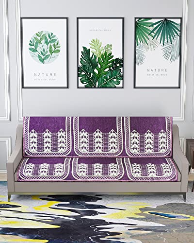 Nendle Luxurious Abstract Design Sofa Cover 3 Seater Velvet| 3 Seater Sofa Cover for Living Room, Drawing Room and Hall (Pack of 2, Purple) - Image 1