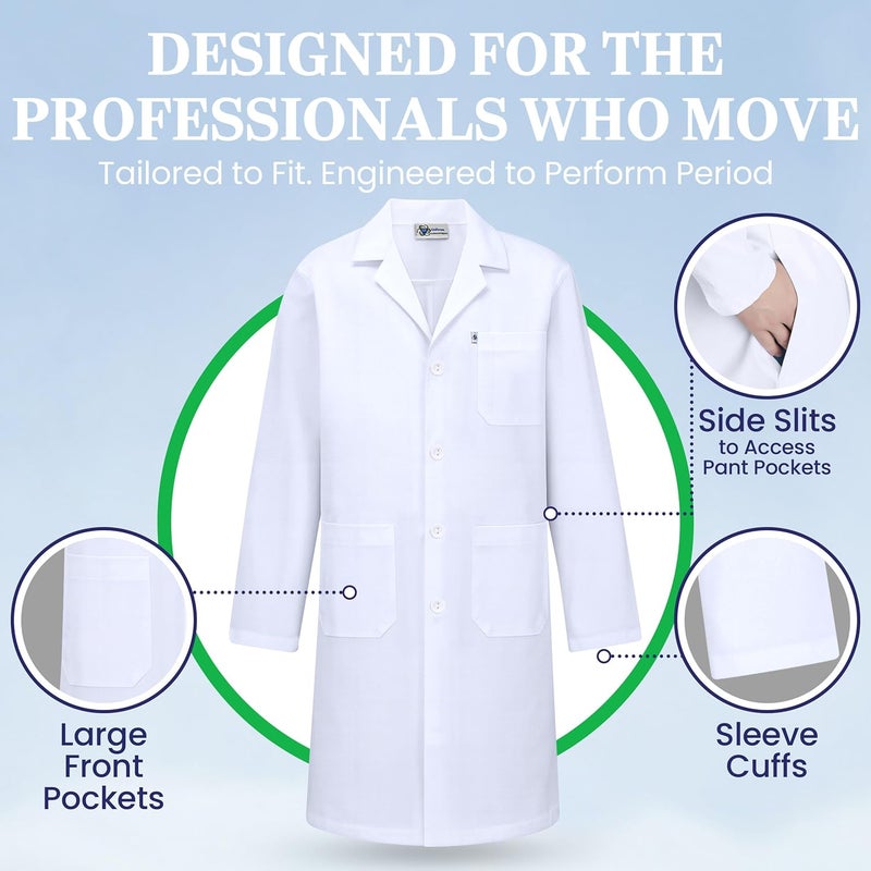 DR Instruments DR Uniforms Cotton Lab Coat - Unisex White Long Coat for Students and Doctors - Image 4