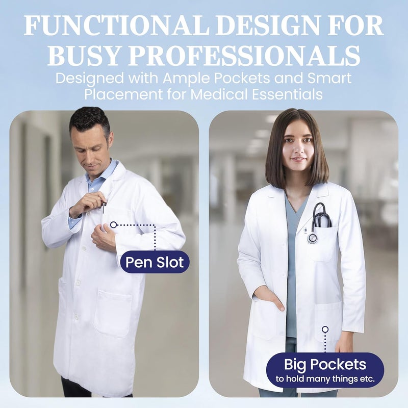 DR Instruments DR Uniforms Cotton Lab Coat - Unisex White Long Coat for Students and Doctors - Image 1
