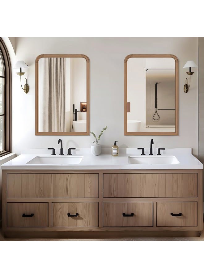 WallBeyond Wood Bathroom Mirrors for Wall Mounted, 24" x 36" Rustic Wood Frame Wall Mirrors Decorative for Living Room or Bedroom Vanity Mirror, Honey-Colored - Image 2