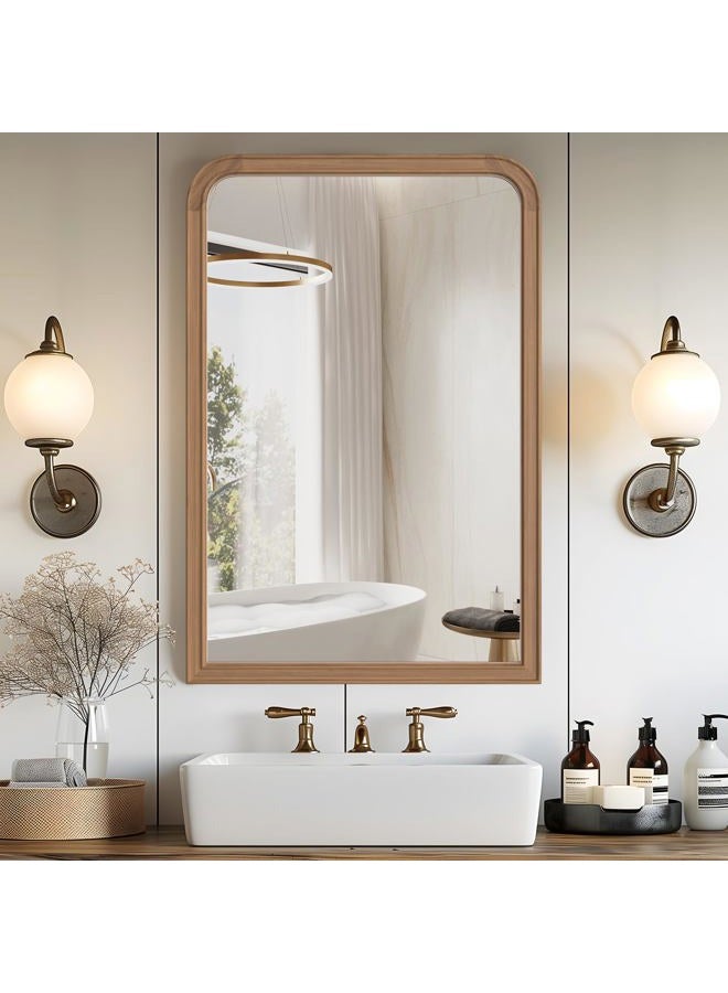 WallBeyond Wood Bathroom Mirrors for Wall Mounted, 24" x 36" Rustic Wood Frame Wall Mirrors Decorative for Living Room or Bedroom Vanity Mirror, Honey-Colored - Image 1