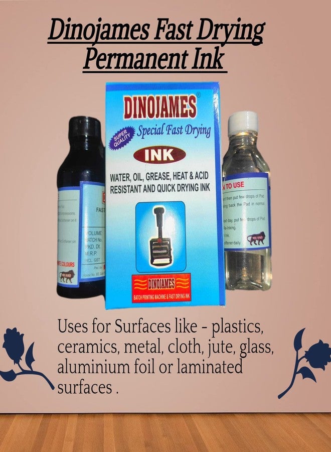 Dinojames Parmanent Fast Drying Ink with Ink Solvent 100 ml (Pack of 2) -Blue - Anti Freeze - Image 2