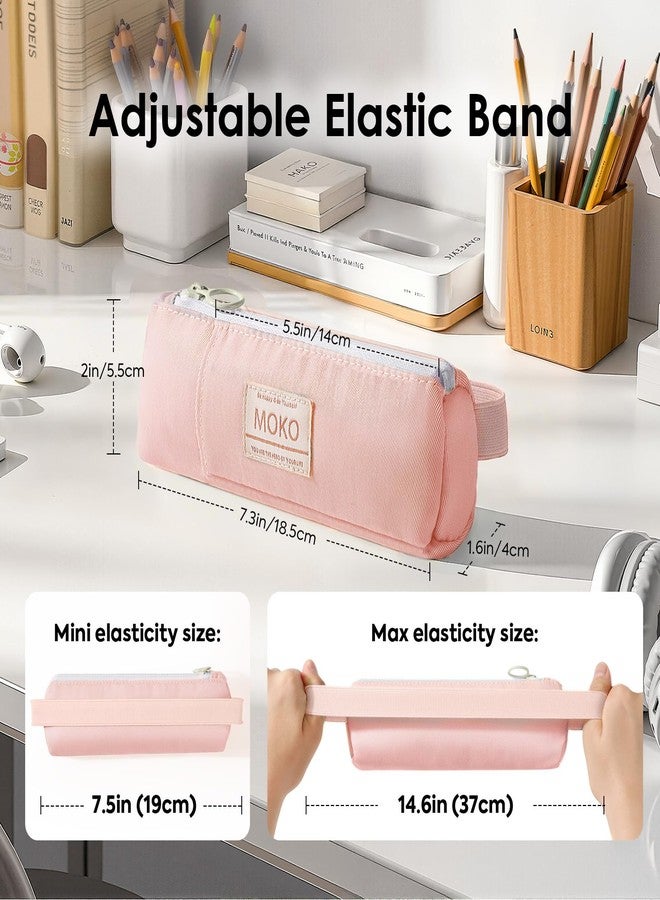 MoKo Pen Holder for Notebook, Pencil Pouch with Adjustable Elastic Band, Slim Portable Zipper Pen Pouch Holder for Planners, Journals, Book, Pink - Image 3