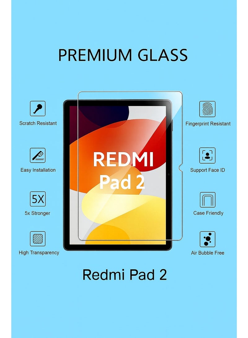 Redmi Pad 2 Tablet Screen Protector – Tempered Glass, Anti-Break, Shock-Resistant, High Transparency, Smooth Touch, and Easy Installation - Image 1
