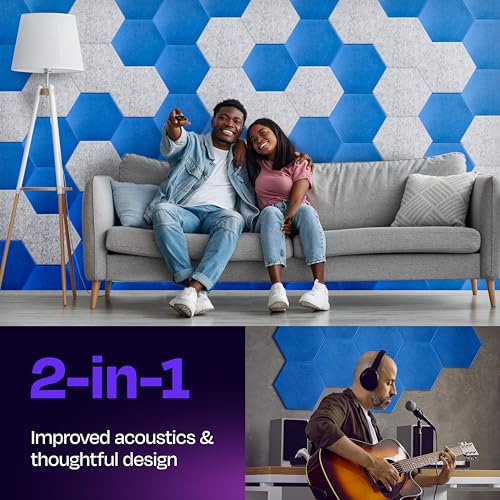 Ekkogo Acoustic Panels 12-Pack Soundproof Wall Panels 12"X10.4"X0.4" Sound Panels High Density Sound Dampening Panels - [Grand Blue Hexagon] - Image 2