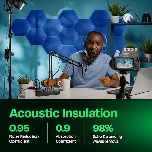 Ekkogo Acoustic Panels 12-Pack Soundproof Wall Panels 12"X10.4"X0.4" Sound Panels High Density Sound Dampening Panels - [Grand Blue Hexagon] - Image 3