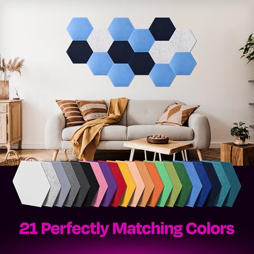 Ekkogo Acoustic Panels 12-Pack Soundproof Wall Panels 12"X10.4"X0.4" Sound Panels High Density Sound Dampening Panels - [Grand Blue Hexagon] - Image 5