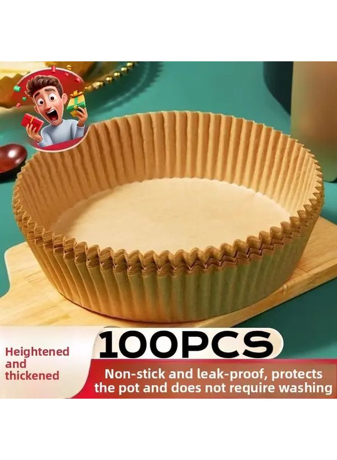 100 Yellow Round Air Fryer Plates Heat Resistant Non Stick Oil Absorbing Leak Proof - Image 1
