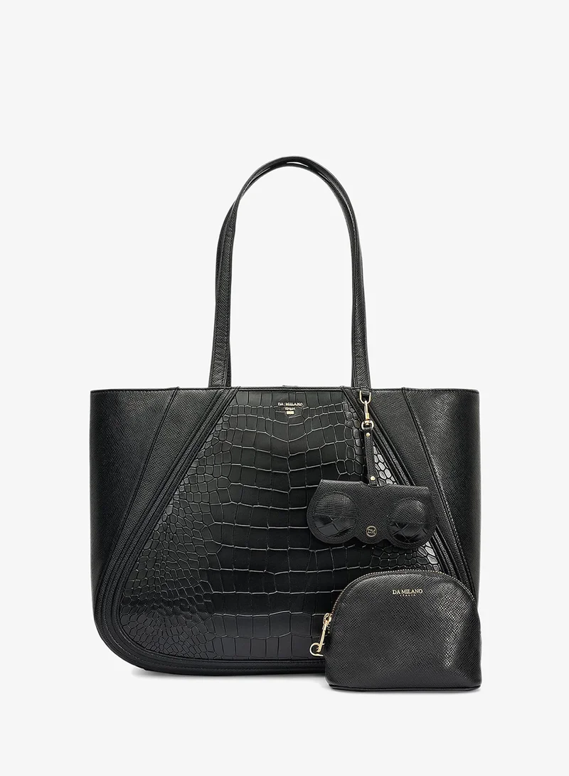 Da Milano black Large Croco Franzy Leather Tote - Black for Women | Best Price UAE