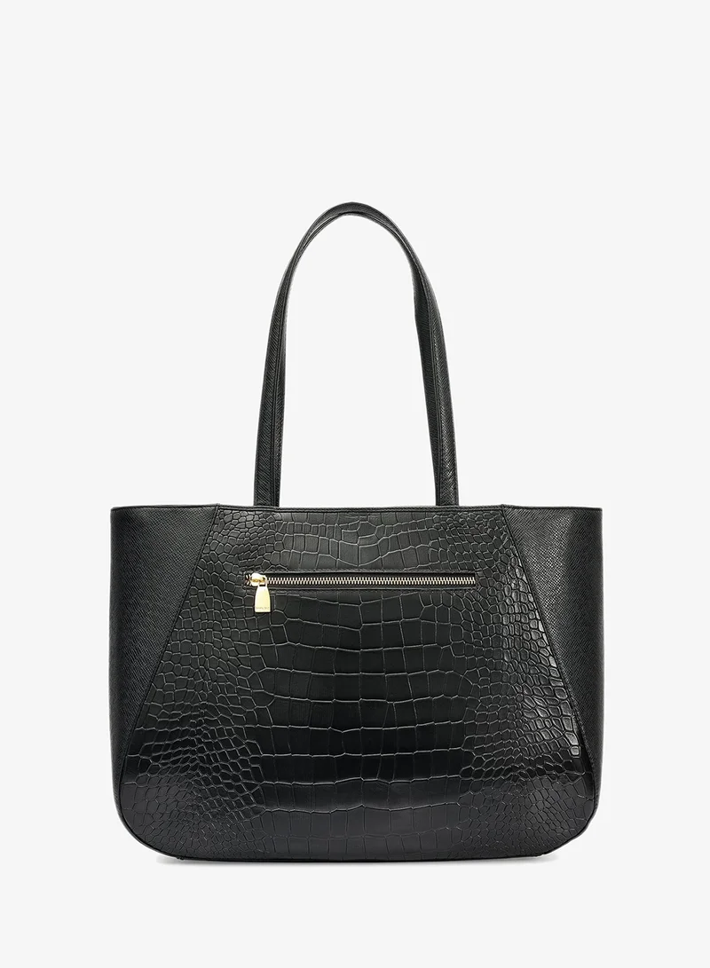Da Milano black Large Croco Franzy Leather Tote - Black for Women | Best Price UAE