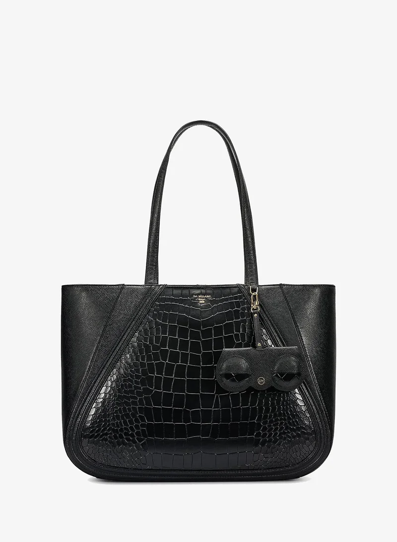 Large Croco Franzy Leather Tote - Black