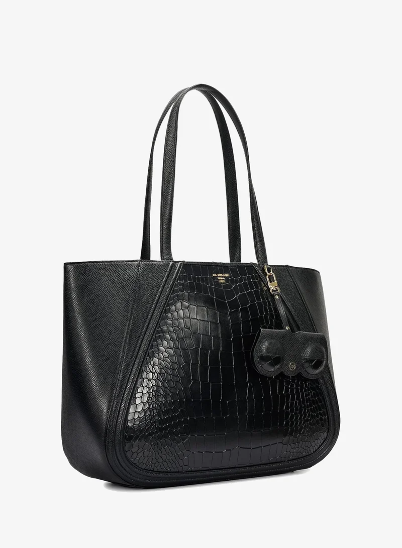 Da Milano black Large Croco Franzy Leather Tote - Black for Women | Best Price UAE