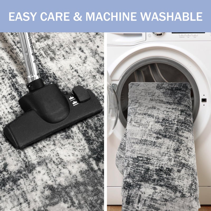 IOHOUZE Abstract Area Rug 3x5 Ft Washable Rugs for Entryway Indoor, Non Slip Kitchen Rug Printed Faux Wool Throw Rugs, Indoor Door Mat for Door Entrance Foyer Living Room, Black Grey - Image 3